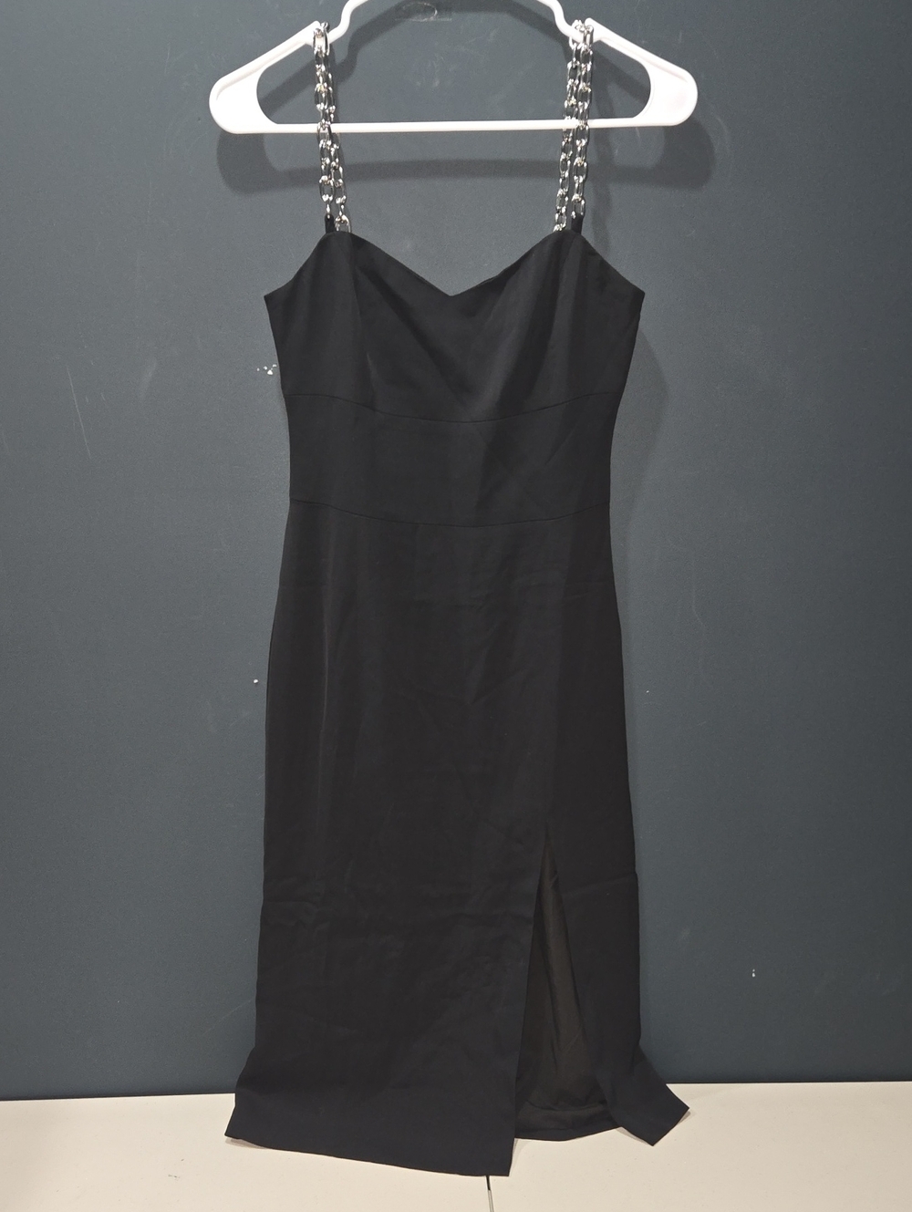 Chain-Strap Black Midi Dress